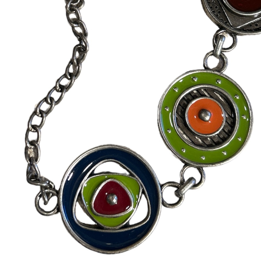 Chico's Geometric Shapes Multicolor Silver Belt Max Length 41.5" - Picture 3 of 4